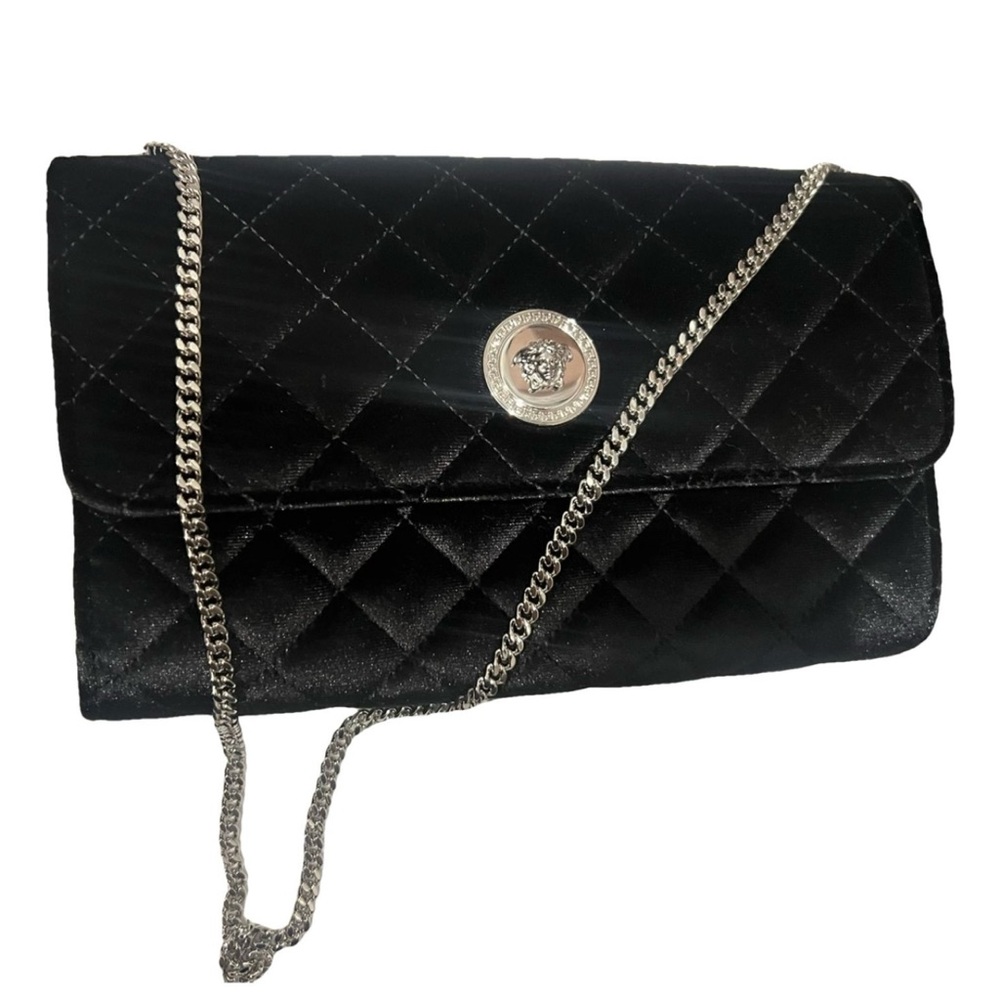 Versace La Medusa Black Velvet Wallet on Chain